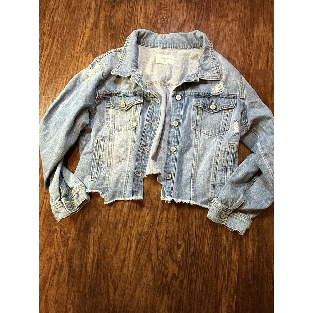 KanCan Blue Denim Crop Jean Jacket Size XXL XX Large Women’s Raw Hem